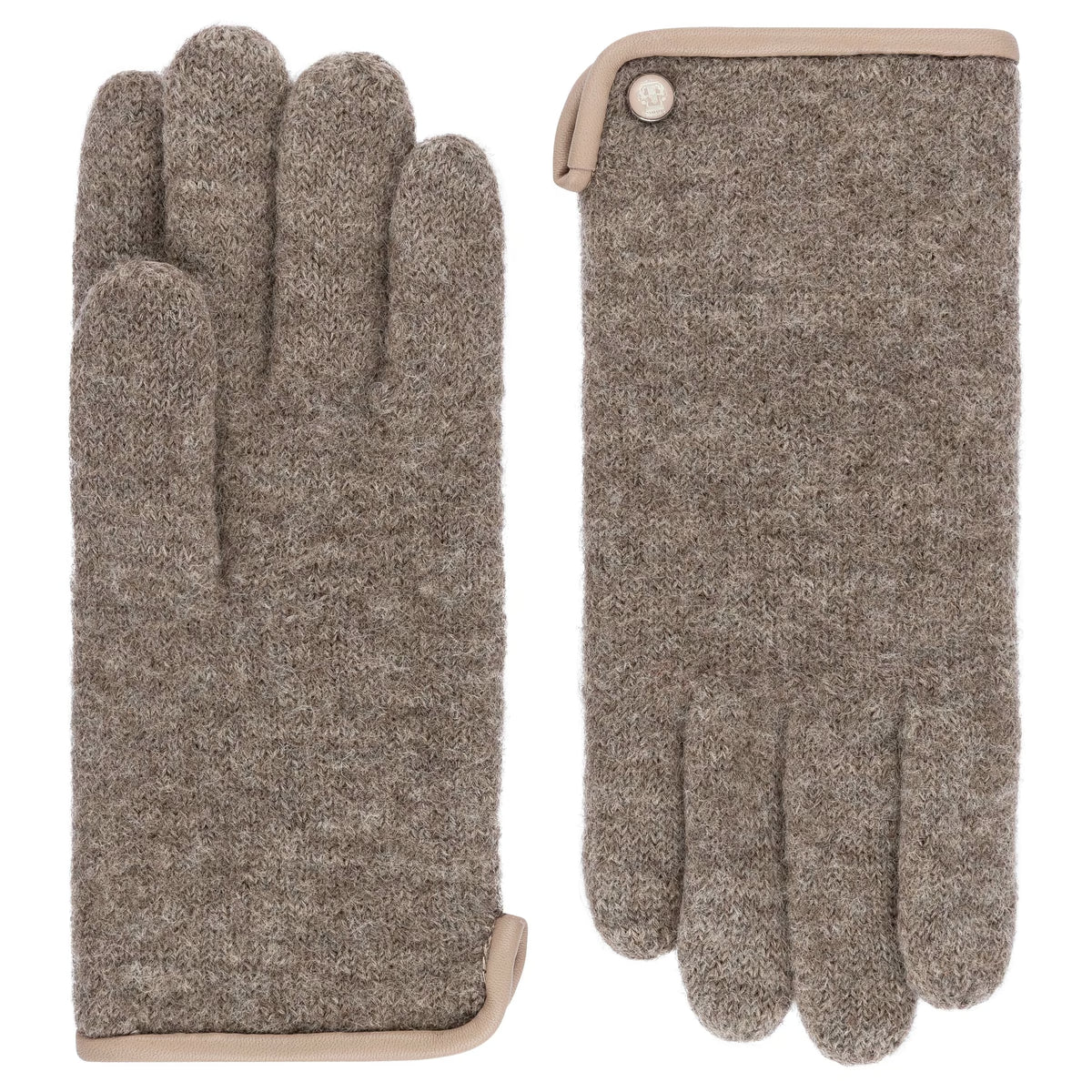 ROECKL Damen Walkhandschuhe Klassisch in Alpaca aus Schurwolle, Paar mit Lederpaspel und Wappen-Emblem