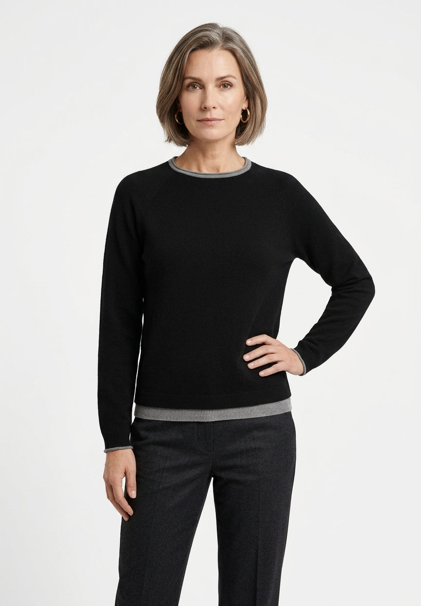 BTF-CPH Kaschmir-Pullover BTFASTRID Schwarz mit grauen Kontrastdetails – Model