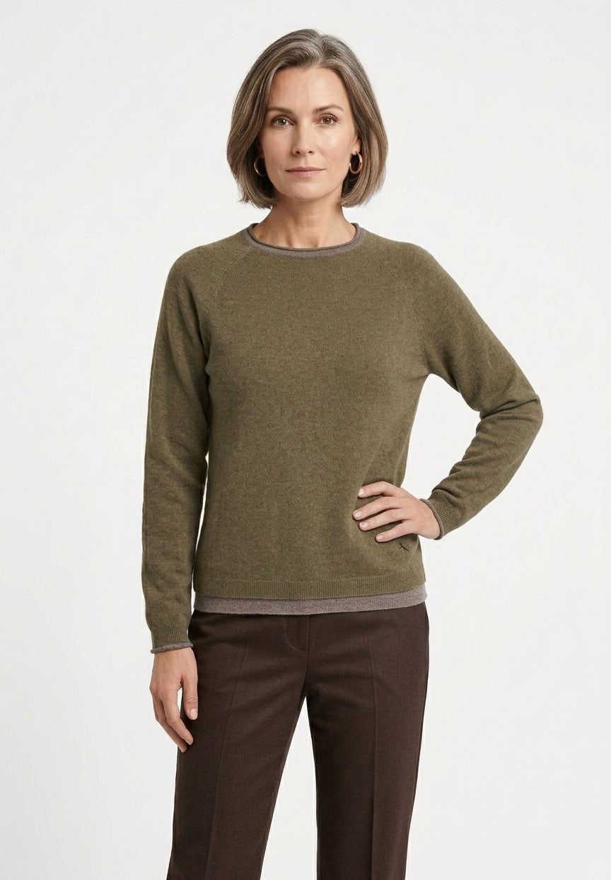 BTF-CPH Pullover BTFASTRID aus Merino und Kaschmir in Olivbraun – Vorderansicht
