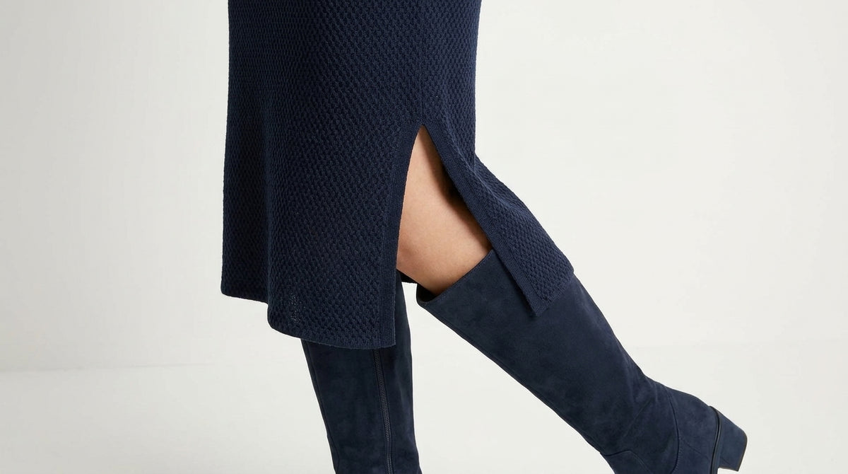 Fox's Kleid PANOLI Marineblau – Detail strukturierter Stoff