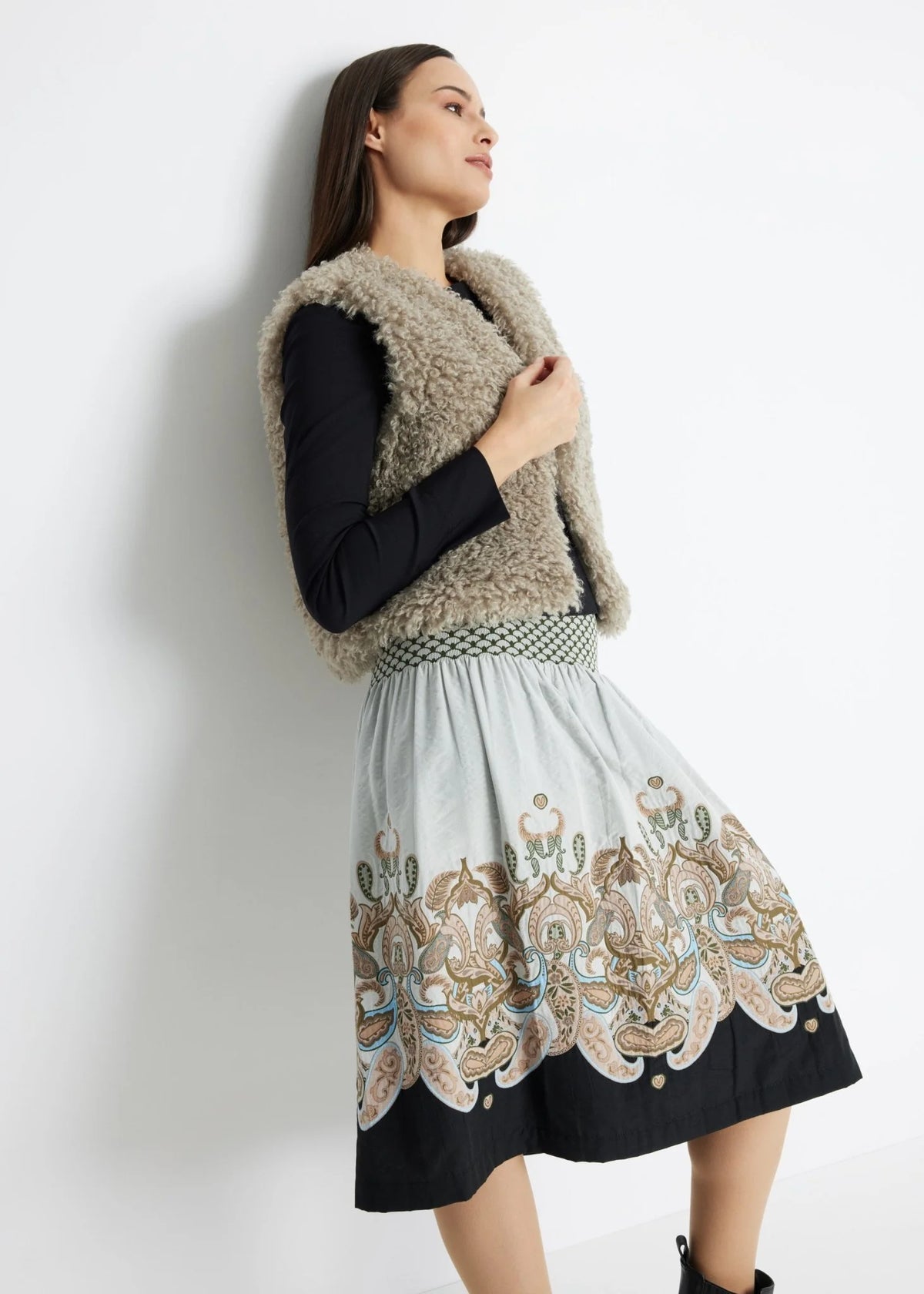 Fox's Rock LONGERO-W in Beige, Jacquard Midi-Rock mit Gummibund, Boutique Pepita Hamburg