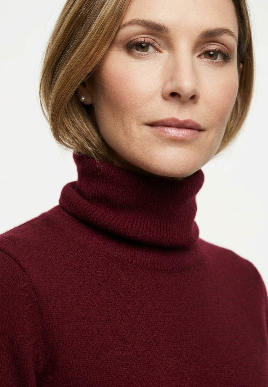 Kaschmir-Rollkragenpullover Burgundy von BTF-CPH – Detailansicht