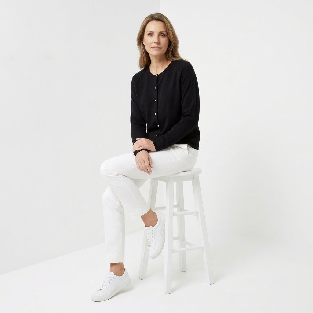 BTF-CPH Damen-Strickjacke Schwarz mit Knopfleiste – Ansicht 2