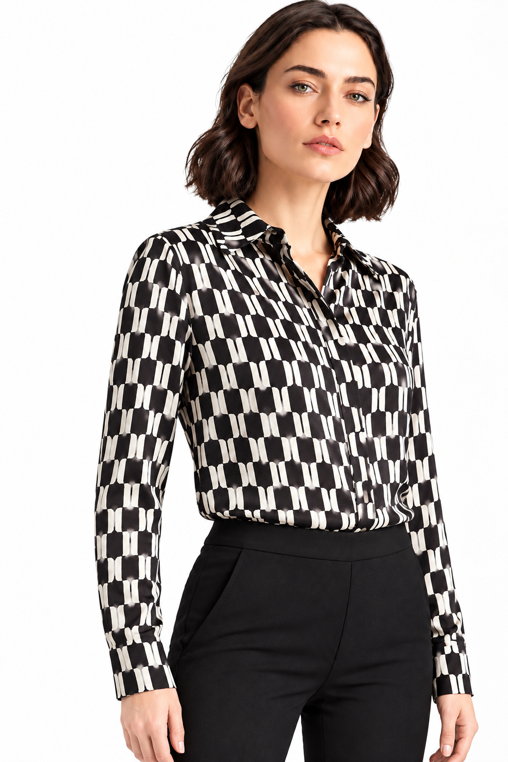 Fox's Bluse UBLUES aus 100 % Viskose mit Schwarz-Weiß-Muster, Damenmode, elegante Oberbekleidung