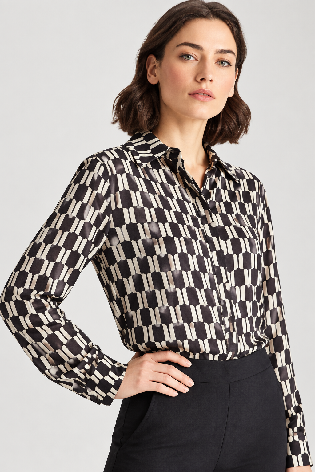 Fox's Bluse UBLUES Damen - elegante Schwarz-Weiss-Musterbluse von Boutique Pepita