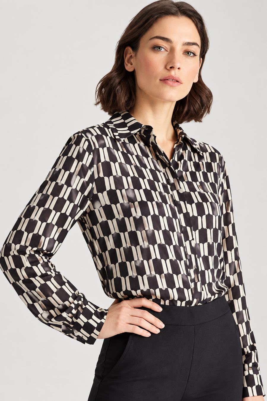 Fox's Bluse UBLUES Damen - elegante Schwarz-Weiss-Musterbluse von Boutique Pepita