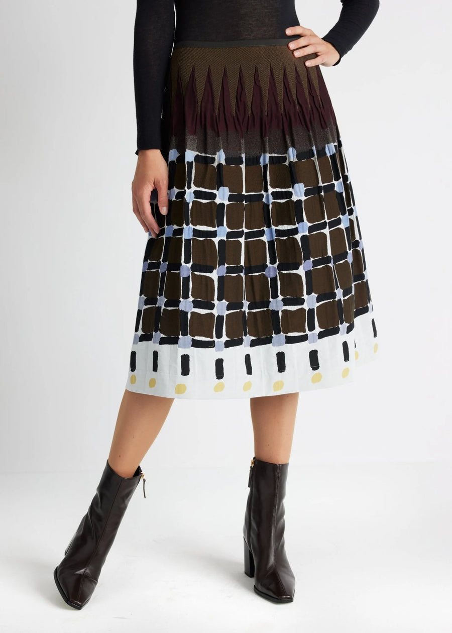Fox's Rock LONGERO-W in Braun, Jacquard Midi-Rock mit Gummibund, Boutique Pepita Hamburg