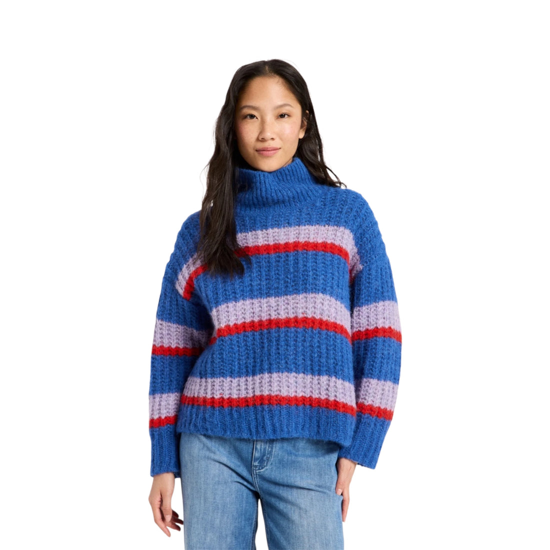 LANIUS Grobstrickpullover Alpaka Detailansicht Streifenmuster