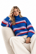 LANIUS Grobstrickpullover aus Alpakawolle und Bio-Baumwolle mit Streifenmuster, gemütlich und modisch, Nahaufnahme des Pullover-Designs