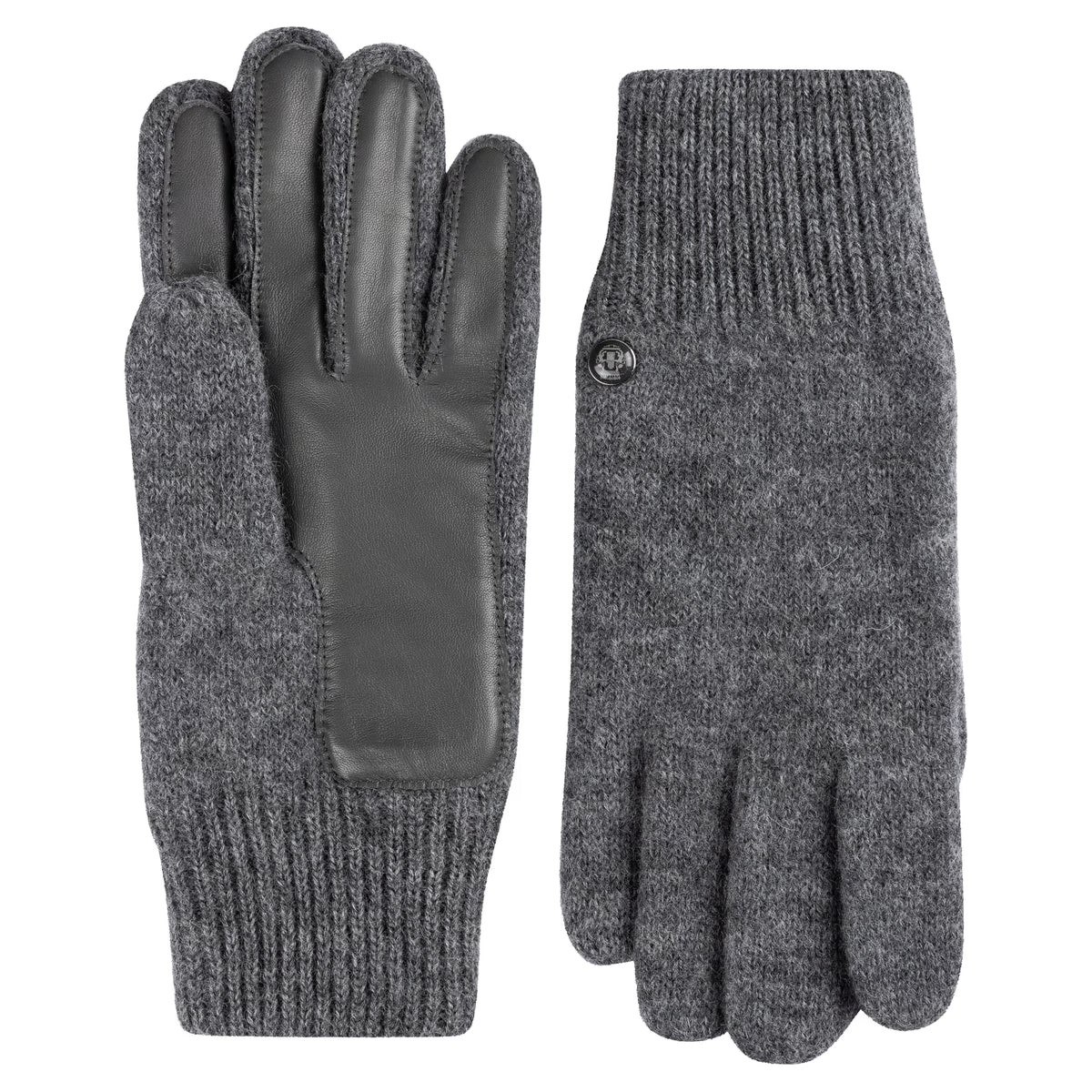 ROECKL Damen Walkhandschuhe in Grau mit Lederinnenhand aus Schafsleder, Paar von Innen- und Außenseite