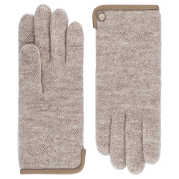 ROECKL Damen Walkhandschuhe Klassisch in Mink (Beige) aus Schurwolle, Paar mit Lederpaspel und Wappen-Emblem