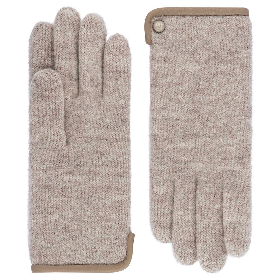 ROECKL Damen Walkhandschuhe Klassisch in Mink (Beige) aus Schurwolle, Paar mit Lederpaspel und Wappen-Emblem