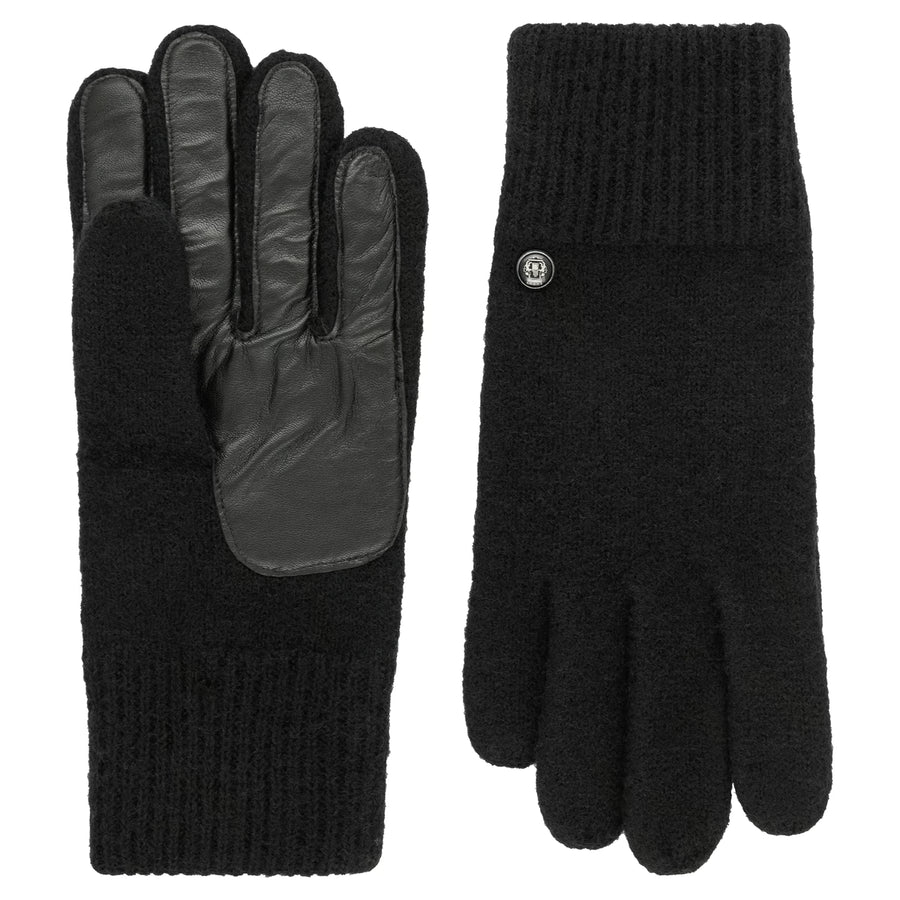 ROECKL Damen Walkhandschuhe in Schwarz mit Lederinnenhand aus Schafsleder, Paar von Innen- und Außenseite