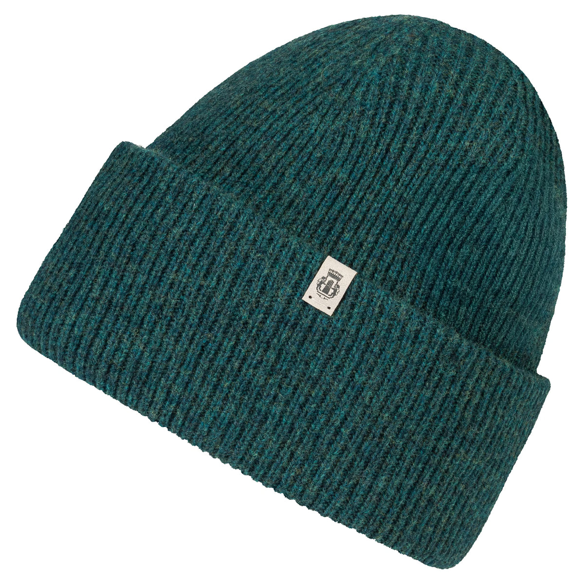 ROECKL Manhattan Mütze aus 100 % RWS-Merinowolle, feiner Strick in grüner Farbe, seitliche Ansicht der warmen, stilvollen Mütze.