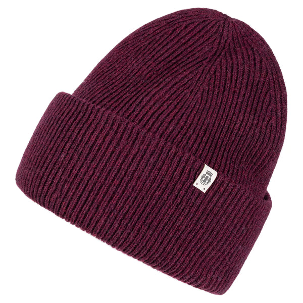 ROECKL Manhattan Mütze aus feinem RWS-Merinowolle, Seitenansicht, komfortabler Strickstil in Mulberry-Farbe