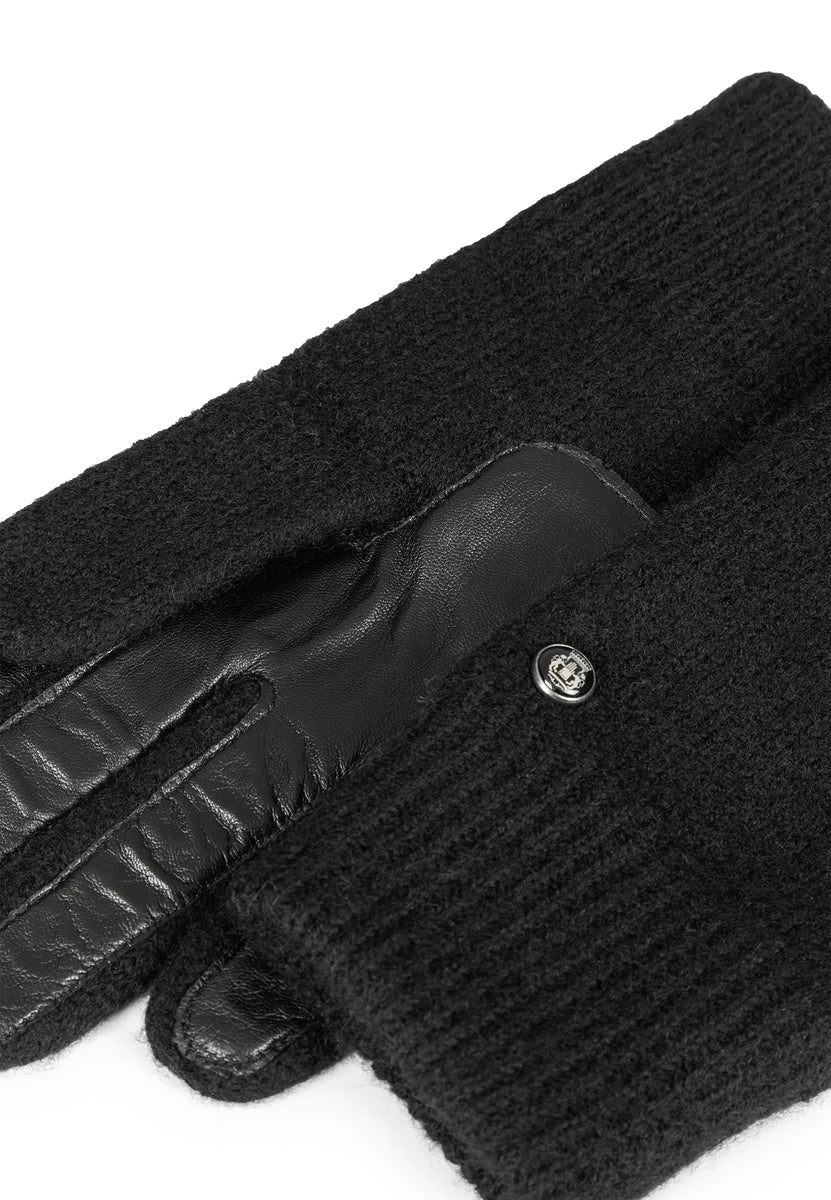 Damen Walkhandschuhe von ROECKL in Schwarz mit Lederinnenhand, detailreiche Nahaufnahme der Handschuhe.